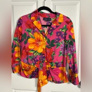 Jones NY Signature Oak Park tie-front blouse, Med., peplum back, vibrant floral